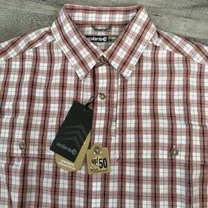 Solaris Vented Fishing Shirt Mens Medium Rust Plaid Quick Dry Wicking UPF 50 NEW